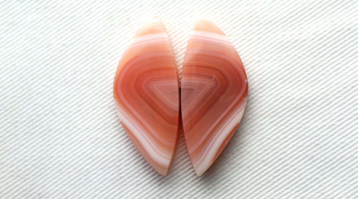 Banded Agates Cabochons Pair peach color