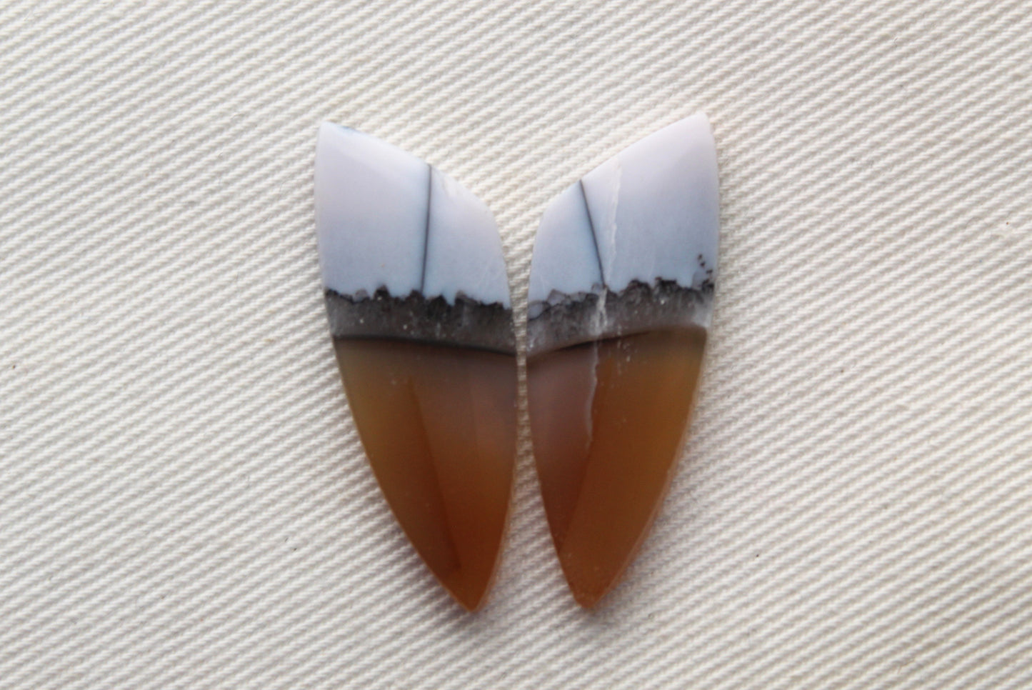 Paire Cabochons d'Agate Plume Noire d'Indonésie pierre gemme naturelle