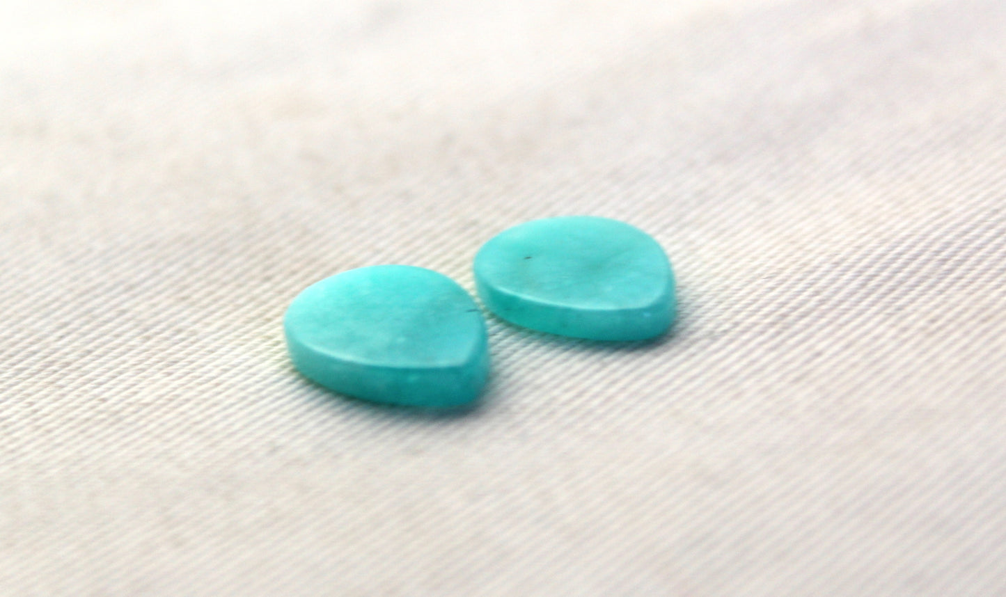 TWO Amazonite Flat cabochons 10x14MM Pear gemstones