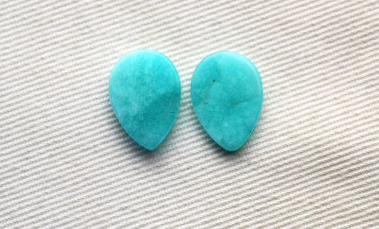 TWO Amazonite Flat cabochons 10x14MM Pear gemstones