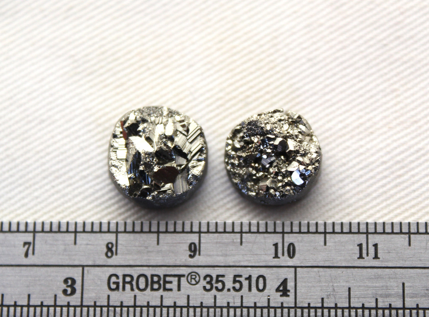 TWO Pyrite Cabochons round 12MM druzy