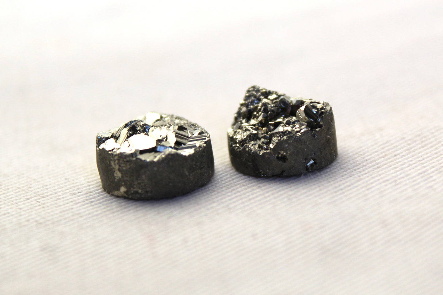 TWO Pyrite Cabochons round 12MM druzy