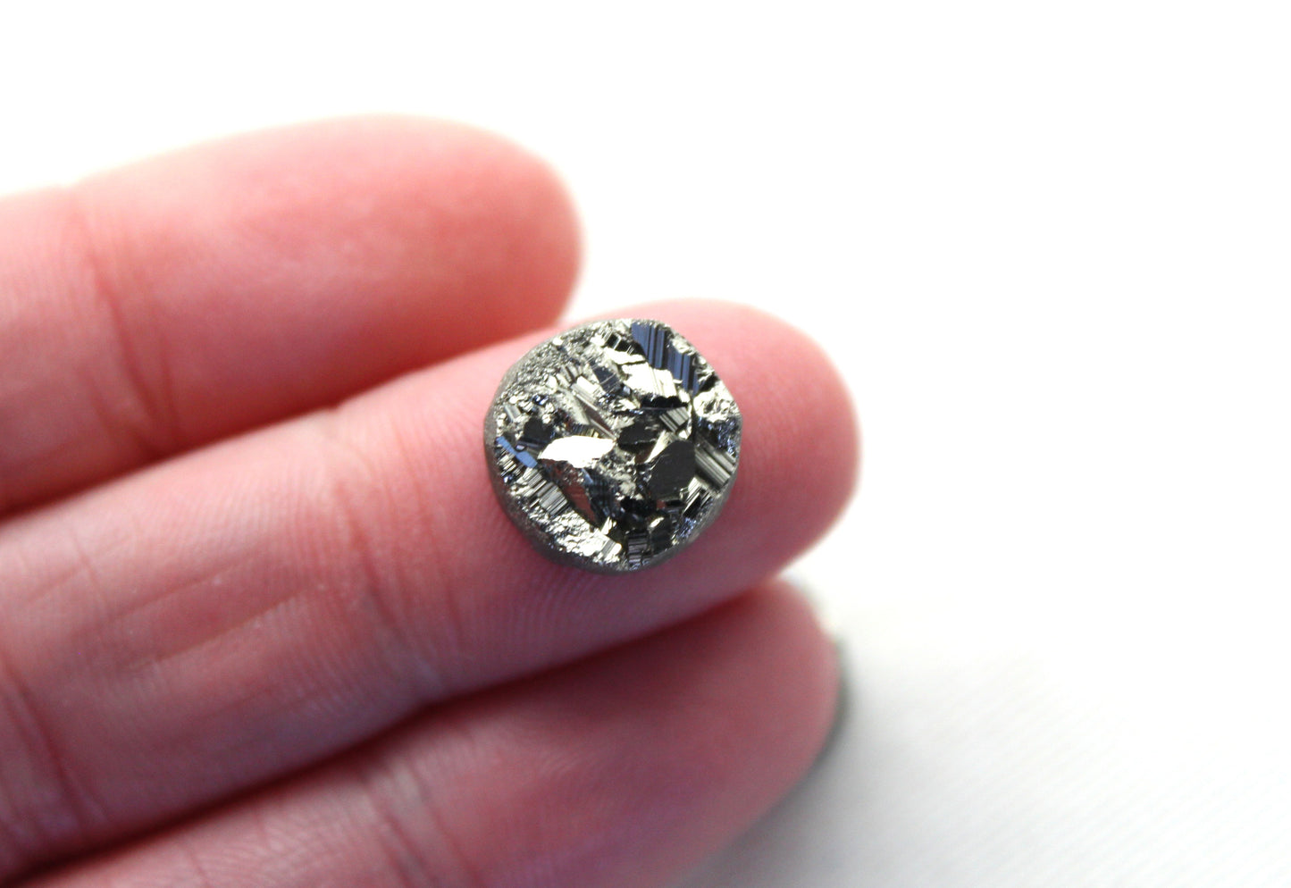 TWO Pyrite Cabochons round 12MM druzy