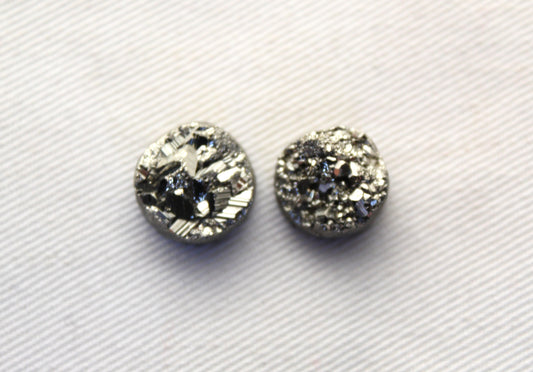 TWO Pyrite Cabochons round 12MM druzy