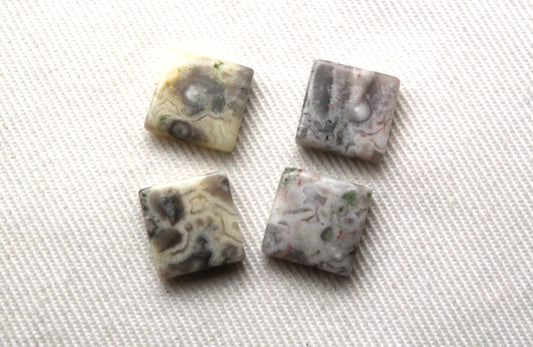 FOUR square Lace Agate Cabochons Gemstones 10MM FLAT