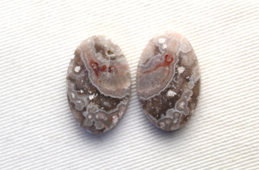 Orbicular Jasper Cabochon Pair Gemstones Oval