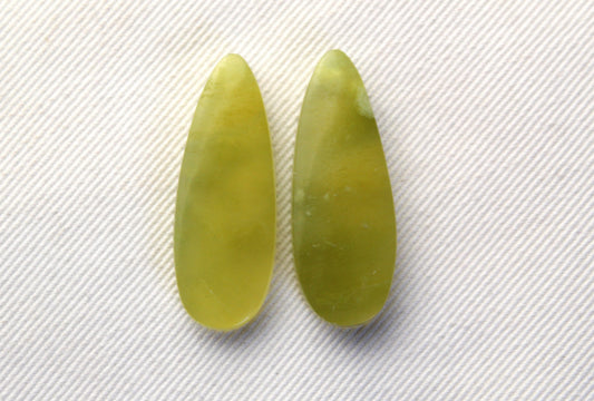 Vesuvianite Cabochon Pair Gemstone light green teardrop