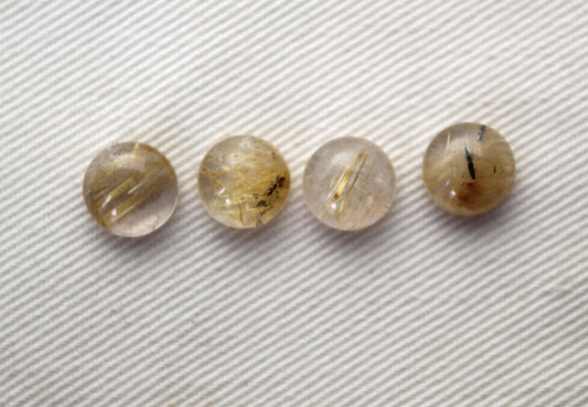 FOUR rutilated Quartz cabochons Round Gemstones golden needles 8MM