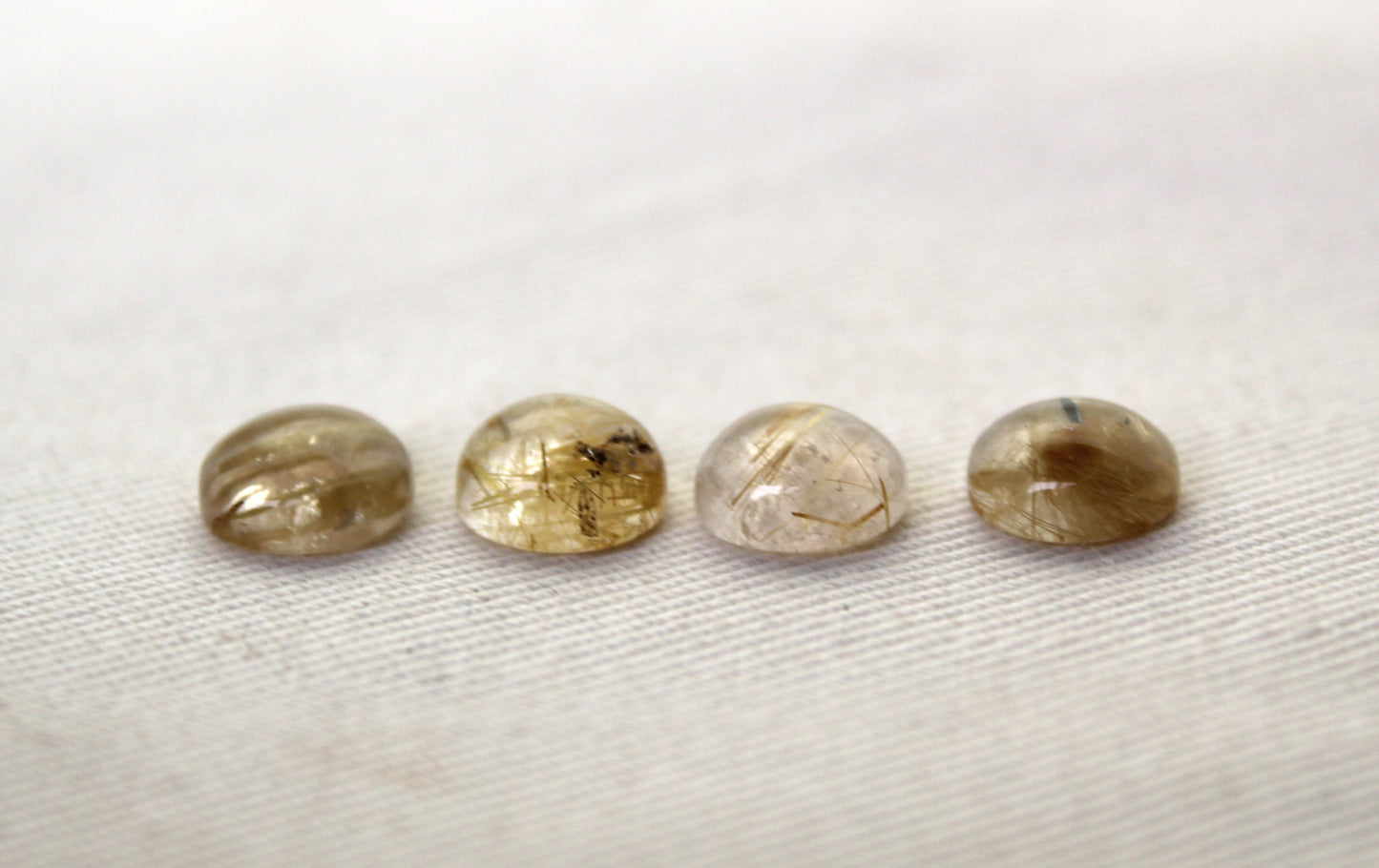 FOUR rutilated Quartz cabochons Round Gemstones golden needles 8MM