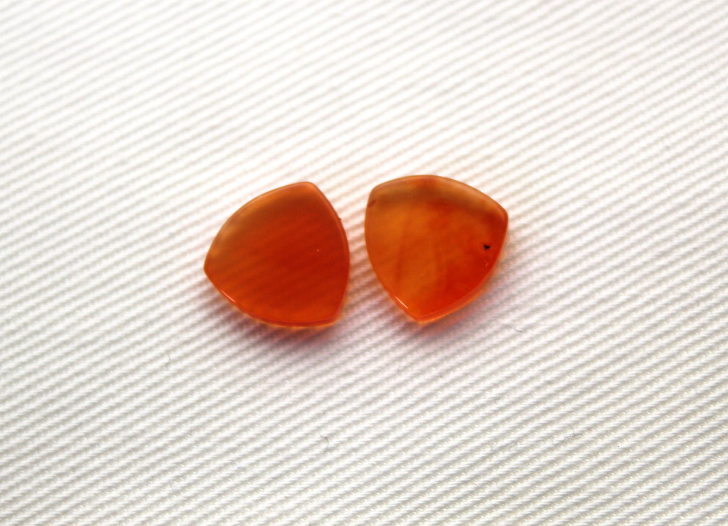 TWO Carnelian Flat cabochons Orange trillion gemstones 10 mm