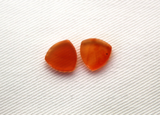 TWO Carnelian Flat cabochons Orange trillion gemstones 10 mm