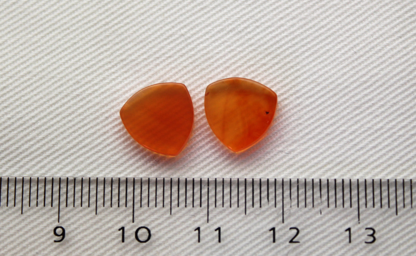 TWO Carnelian Flat cabochons Orange trillion gemstones 10 mm