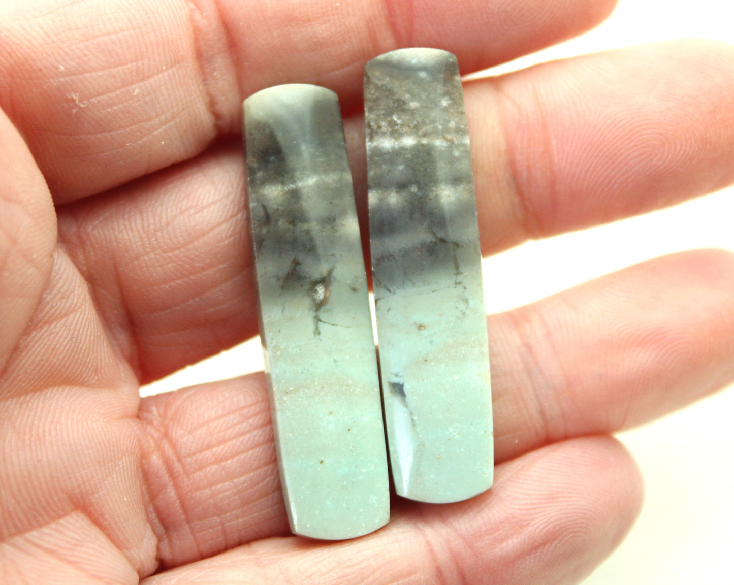 Pair of green Jasper Cabochons rectangle