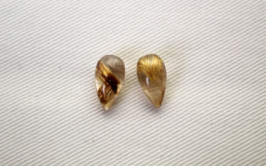 Pair of rutilated Quartz half drilled Pear Gemstones 13X7MM