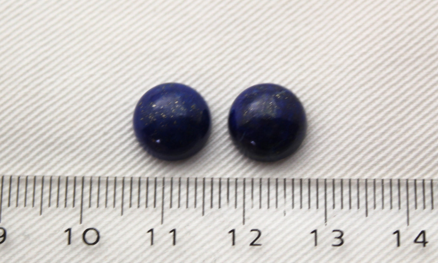 Lot of TWO Lapis Lazuli cabochons 10 MM Gemstones round blue