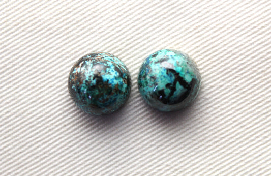 Two round Chrysocolla Cabochons Blue Gemstone 12MM