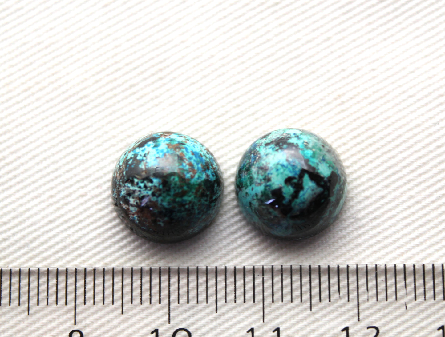 Two round Chrysocolla Cabochons Blue Gemstone 12MM