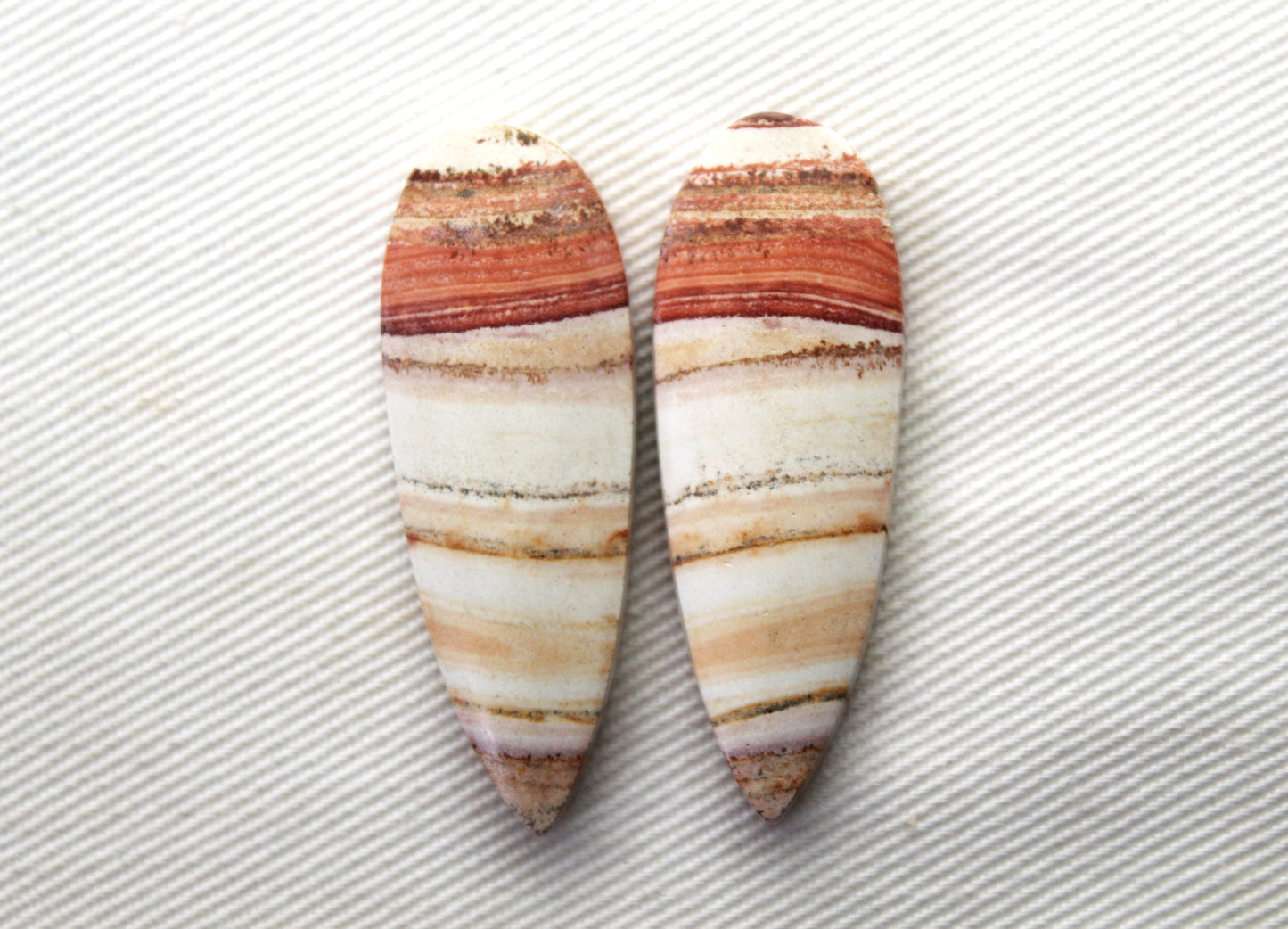 Pair of Retro Jasper Cabochon orange teardrop