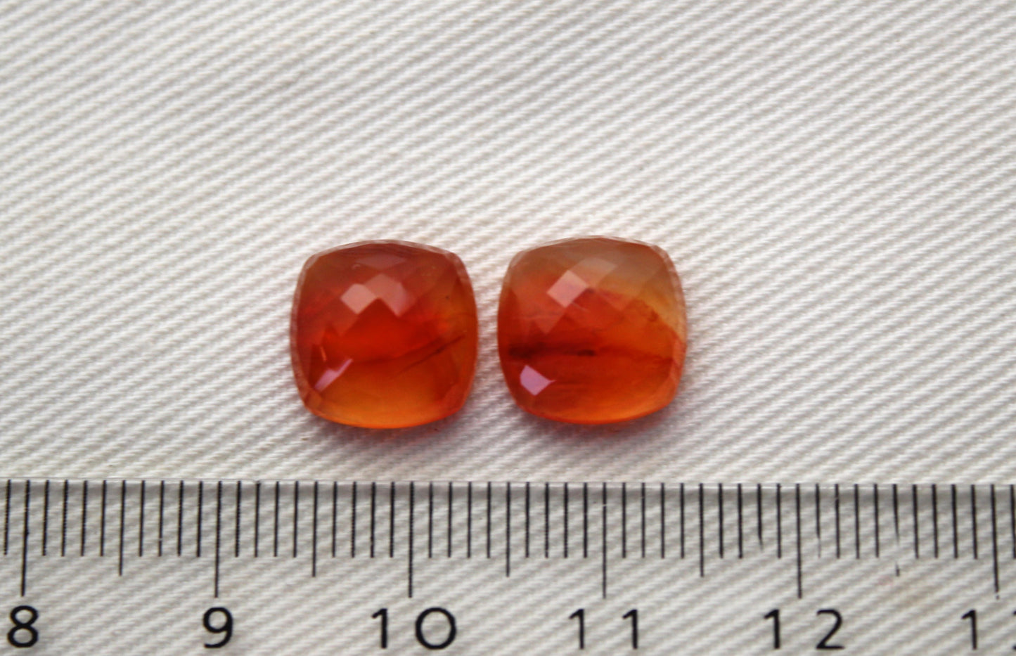 TWO Carnelian faceted cabochons Orange square cushion gemstones 10 mm