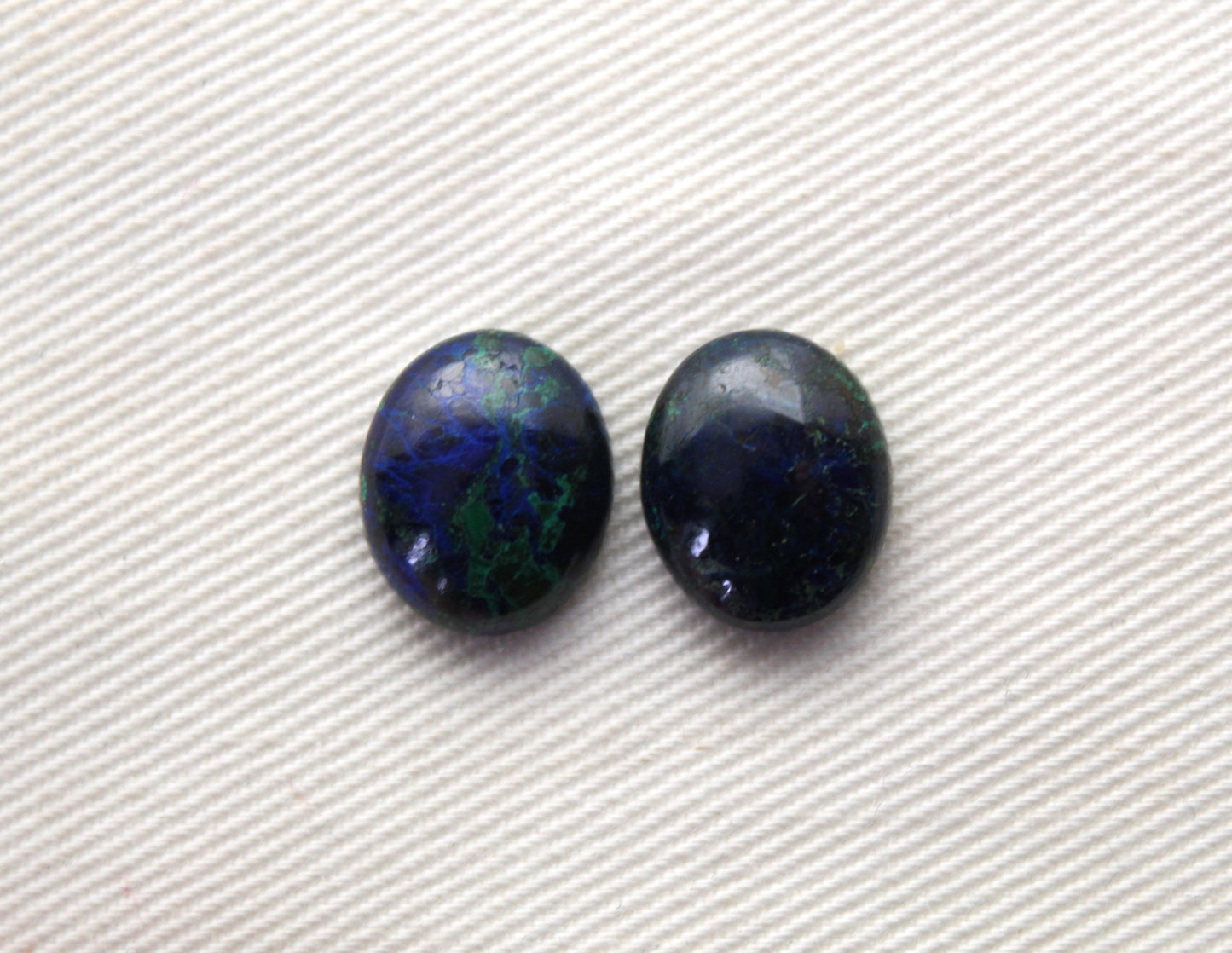 TWO Azurite oval cabochons 10X12MM green blue