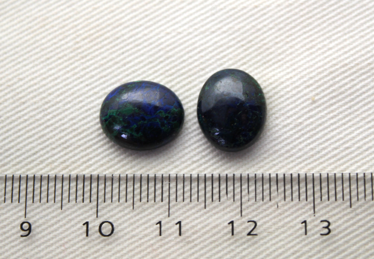 TWO Azurite oval cabochons 10X12MM green blue