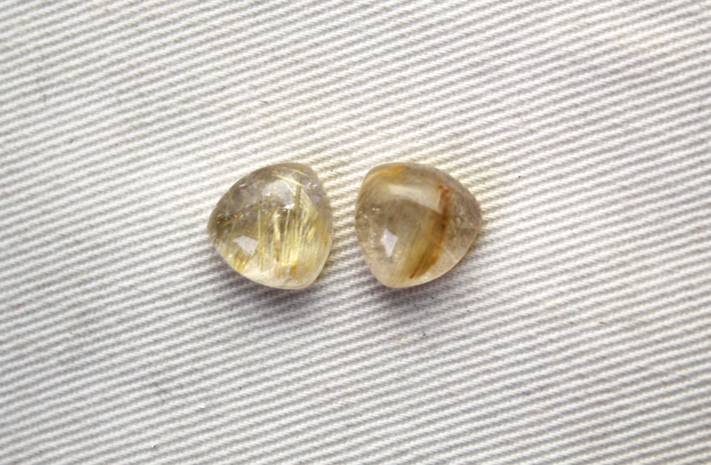 TWO rutilated Quartz cabochons trillion Gemstones 10MM