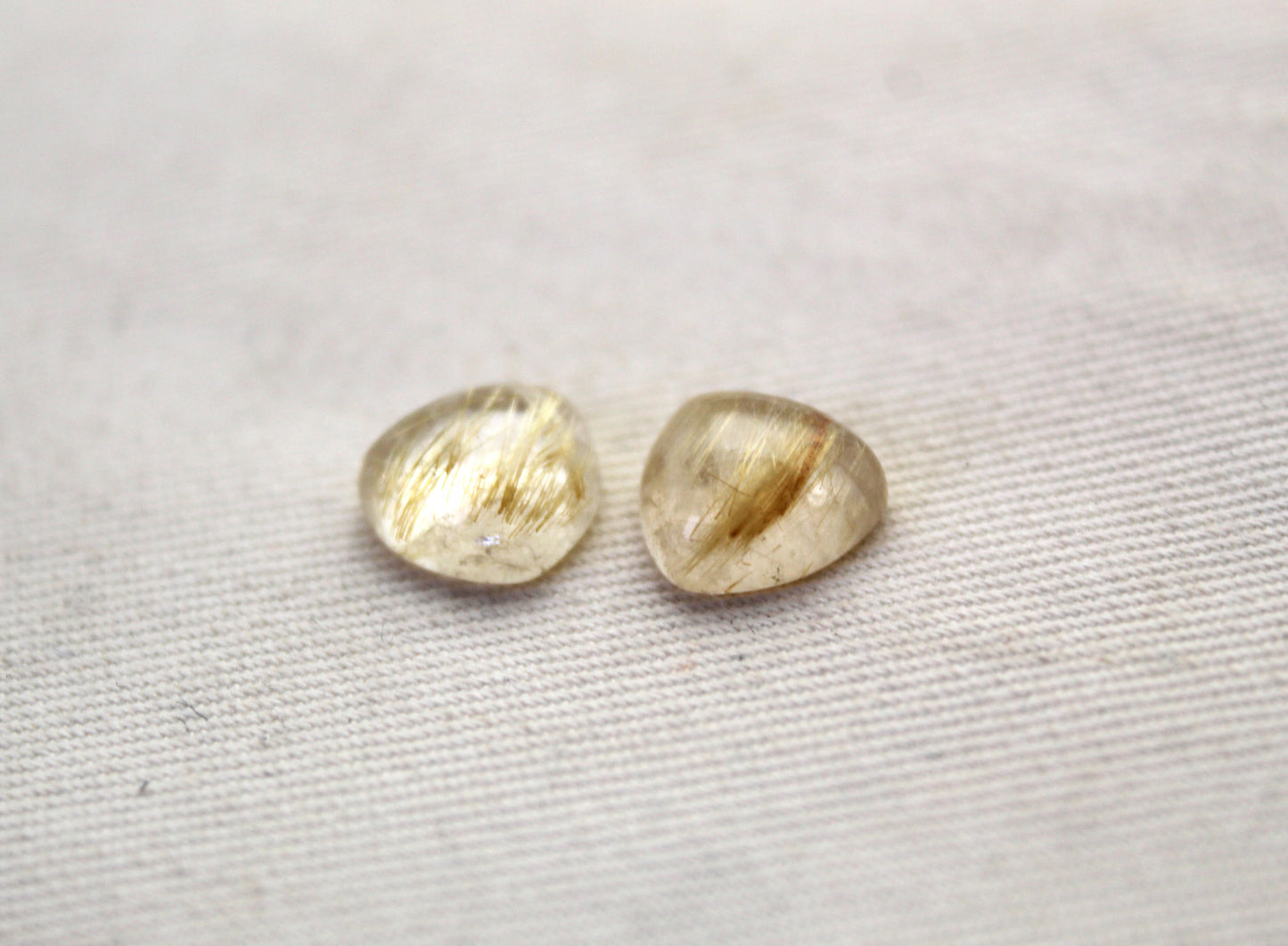 TWO rutilated Quartz cabochons trillion Gemstones 10MM