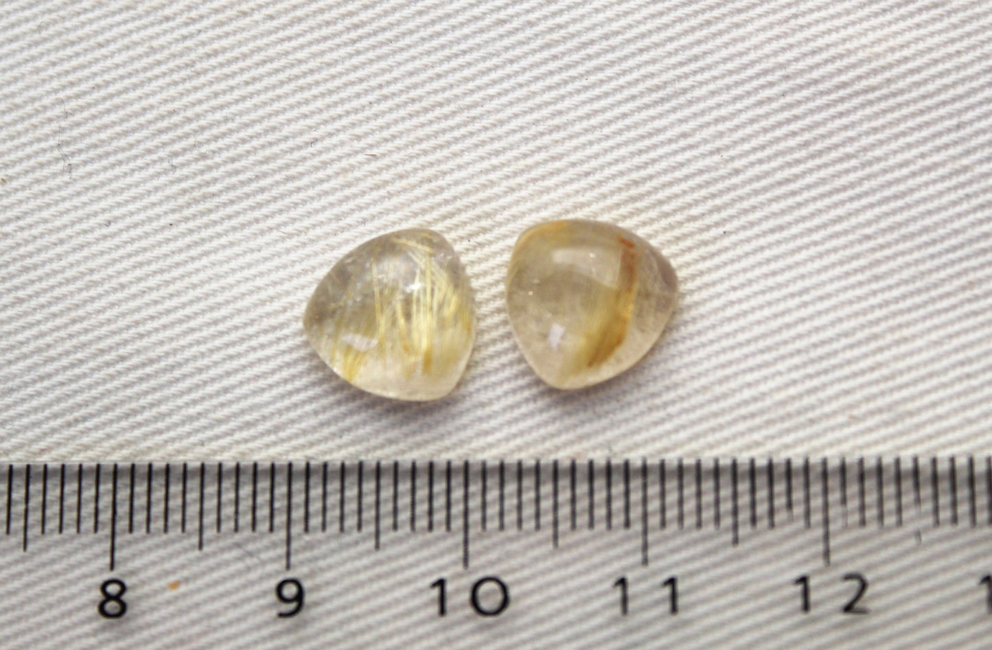 TWO rutilated Quartz cabochons trillion Gemstones 10MM