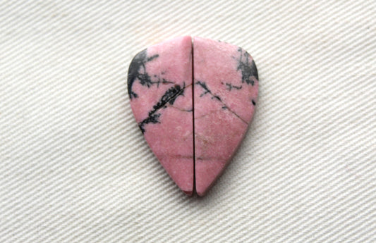 Pair of Freeform Rhodonite Cabochons Gemstone pink black