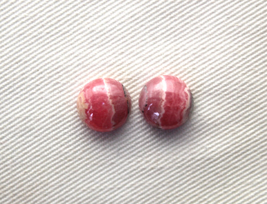 TWO Rhodocrosite cabochons Gemstones pink white round 10MM