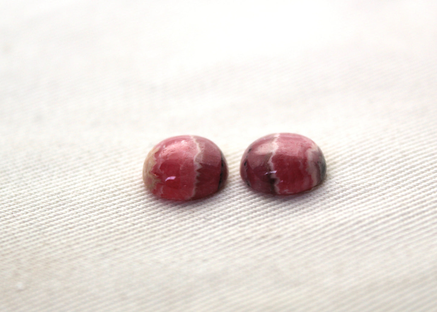 TWO Rhodocrosite cabochons Gemstones pink white round 10MM