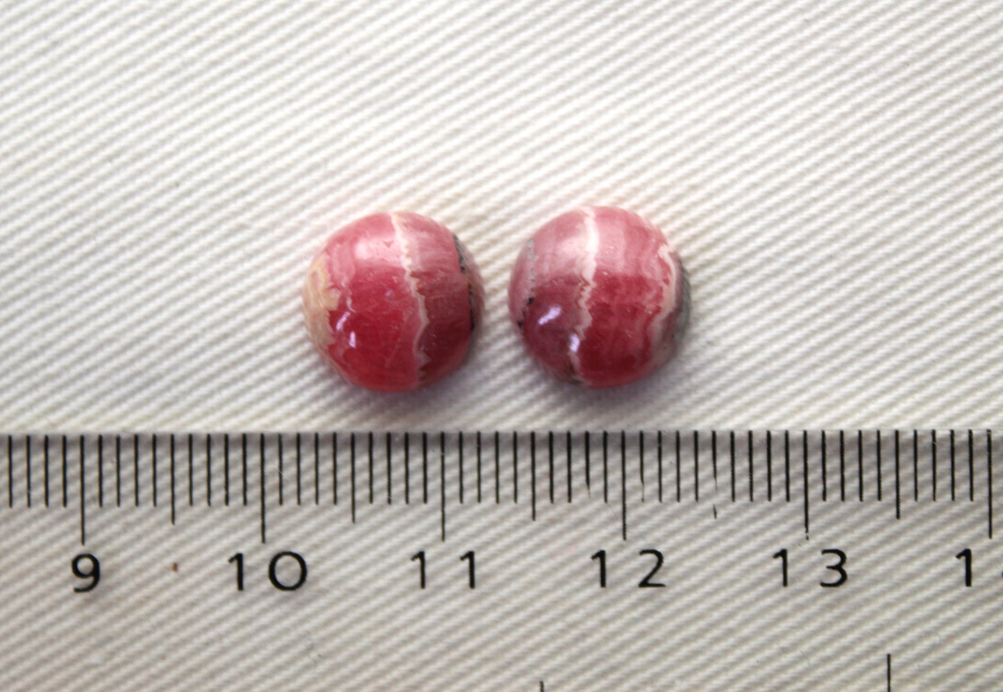 TWO Rhodocrosite cabochons Gemstones pink white round 10MM