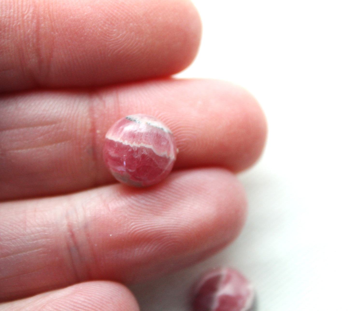 TWO Rhodocrosite cabochons Gemstones pink white round 10MM