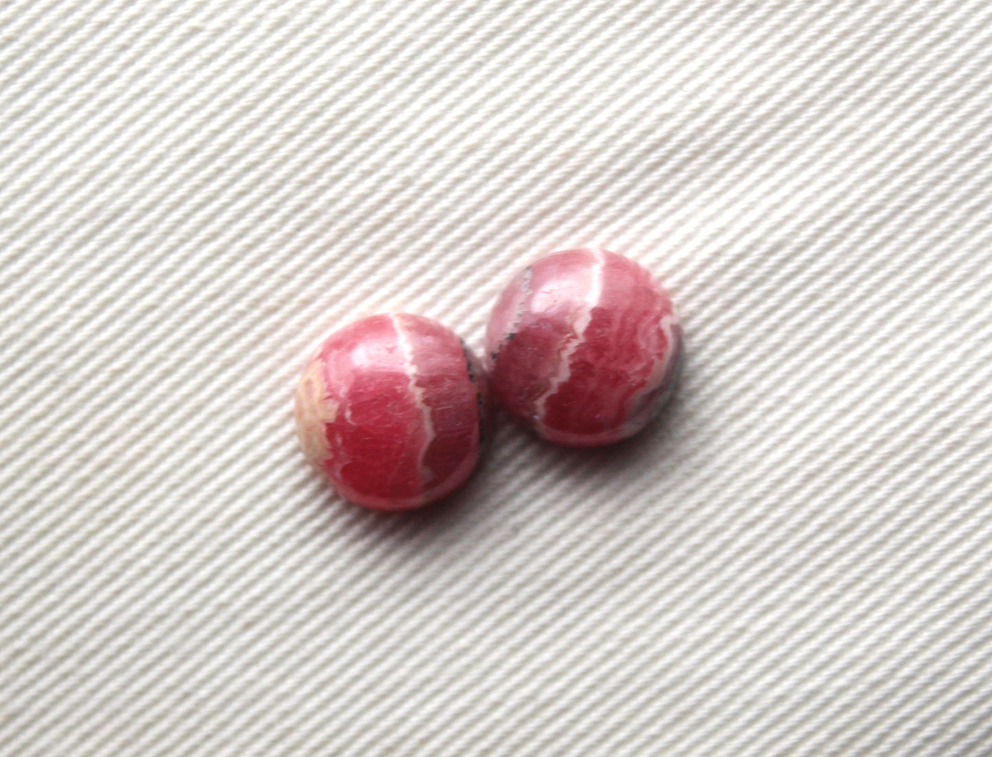 TWO Rhodocrosite cabochons Gemstones pink white round 10MM