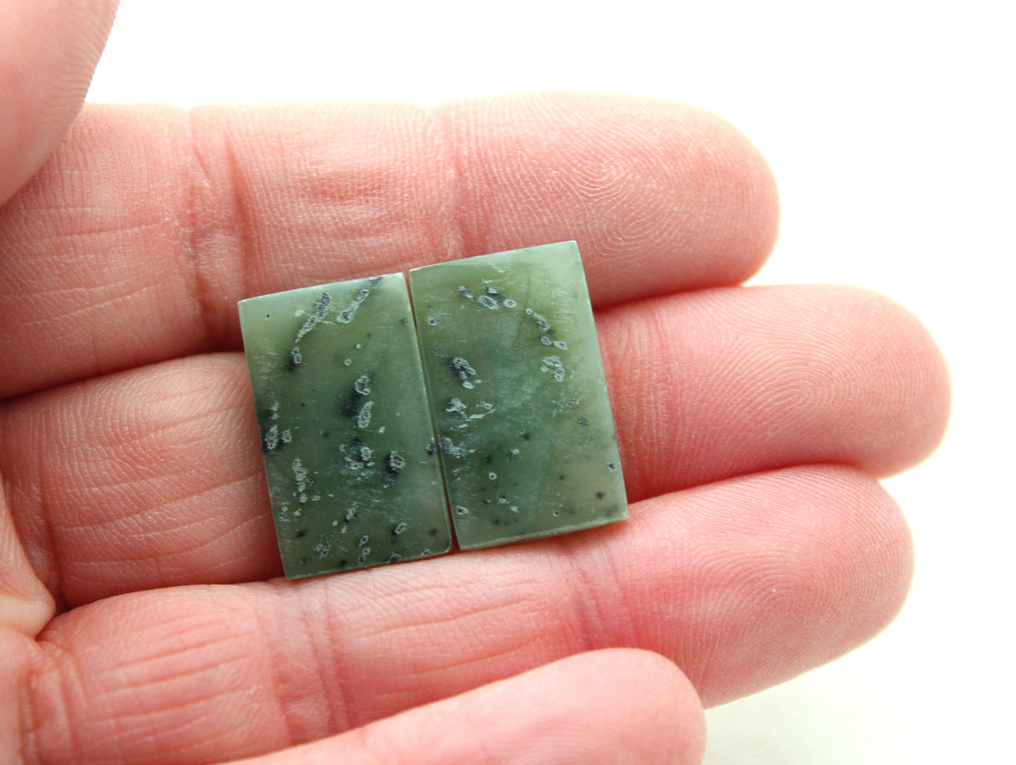 Nephrite Jade Cabochons Pair Gemstone moss green rectangle