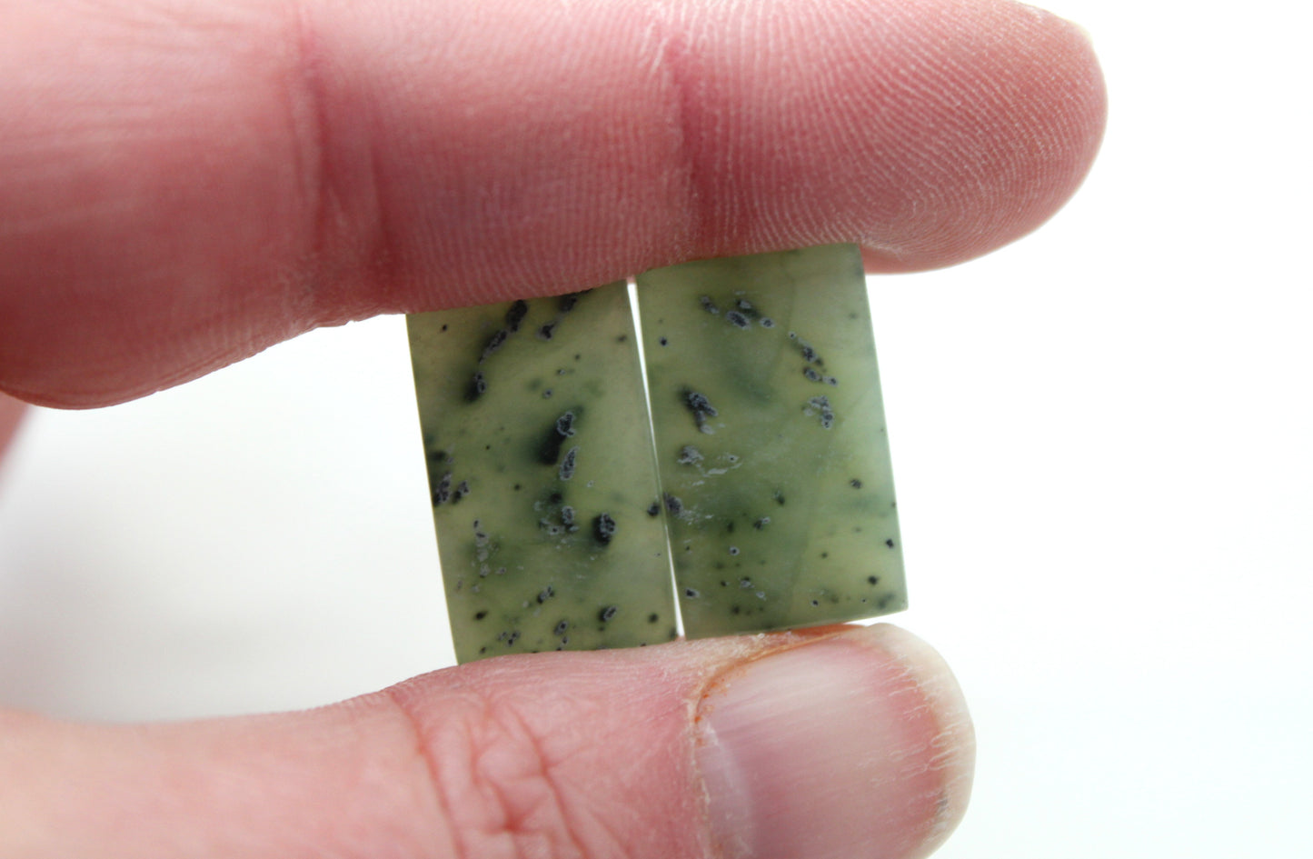 Nephrite Jade Cabochons Pair Gemstone moss green rectangle