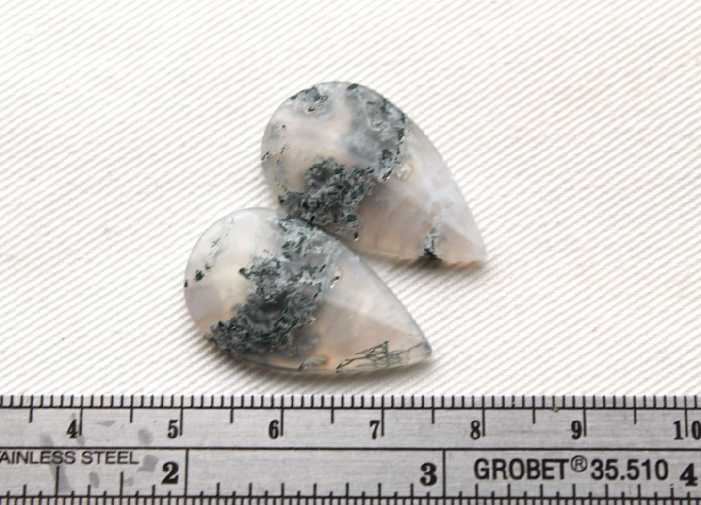 Pair of moss Agate Cabochons teardrop