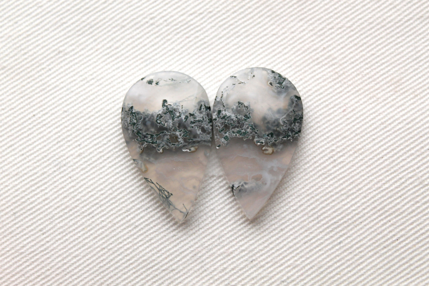 Pair of moss Agate Cabochons teardrop