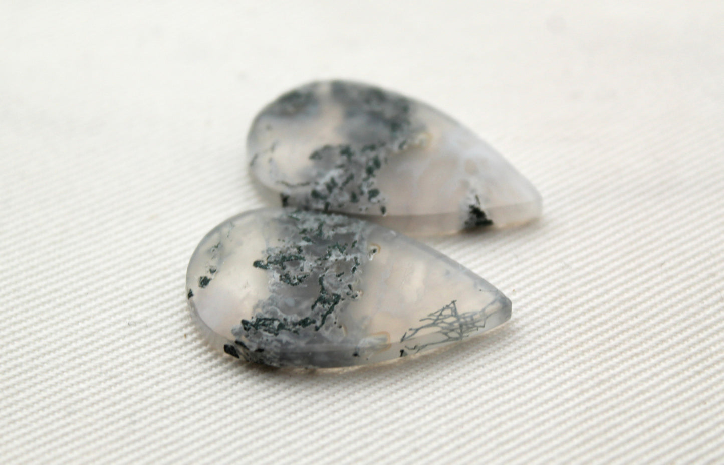 Pair of moss Agate Cabochons teardrop