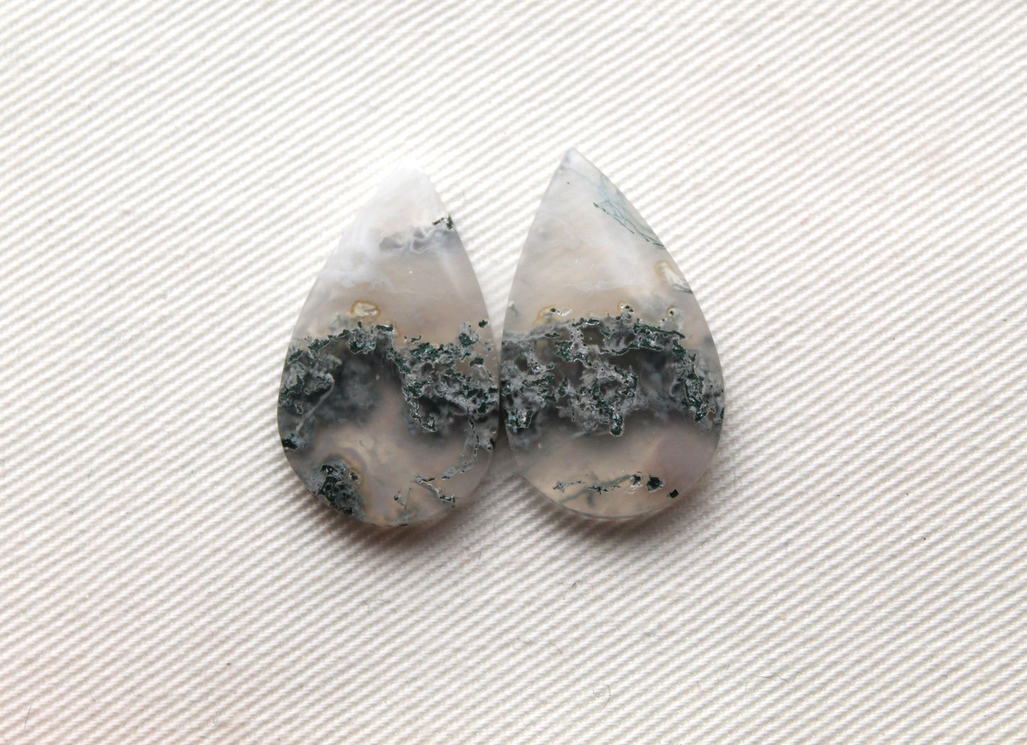 Pair of moss Agate Cabochons teardrop