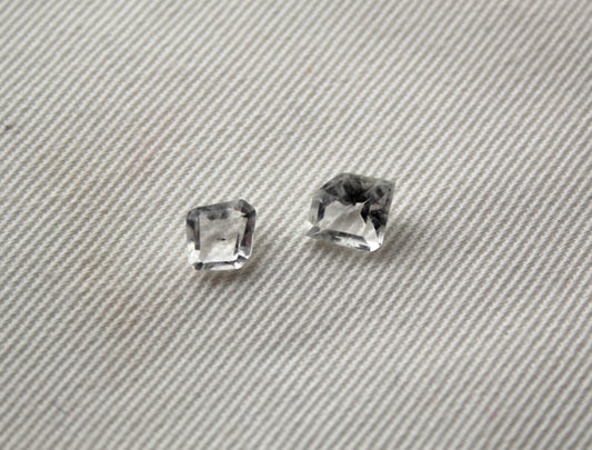 TWO Faceted Hollandite in Quartz freeform Gemstone clear