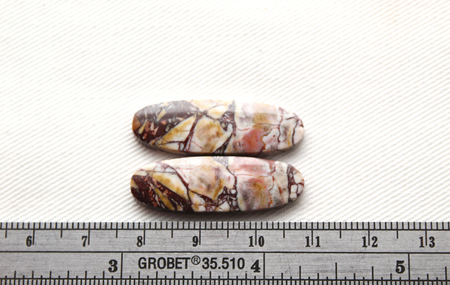 Pair Indonesian Picasso Jasper cabochon Gemstone white brown