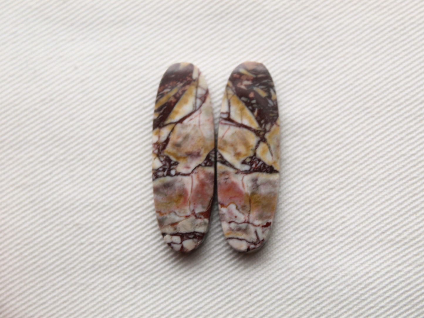 Pair Indonesian Picasso Jasper cabochon Gemstone white brown