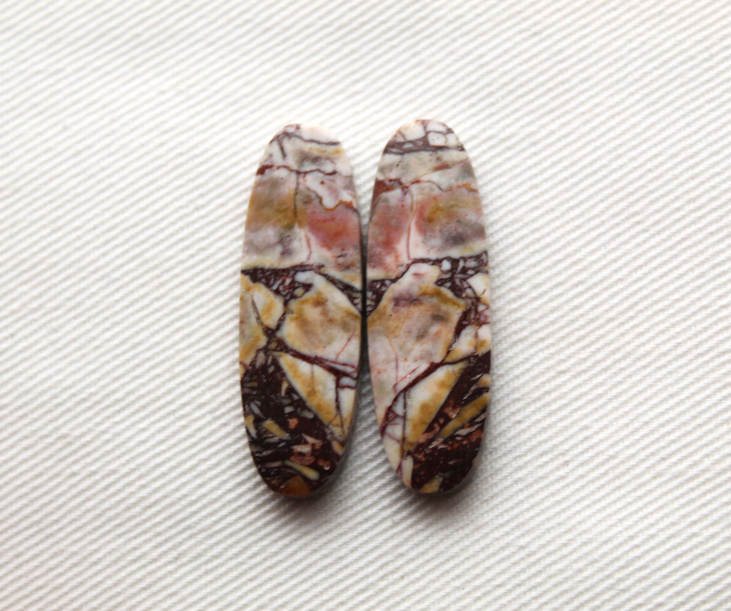 Pair Indonesian Picasso Jasper cabochon Gemstone white brown