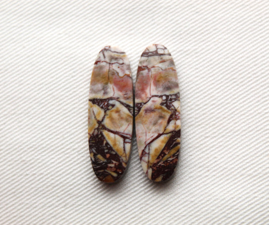 Pair Indonesian Picasso Jasper cabochon Gemstone white brown