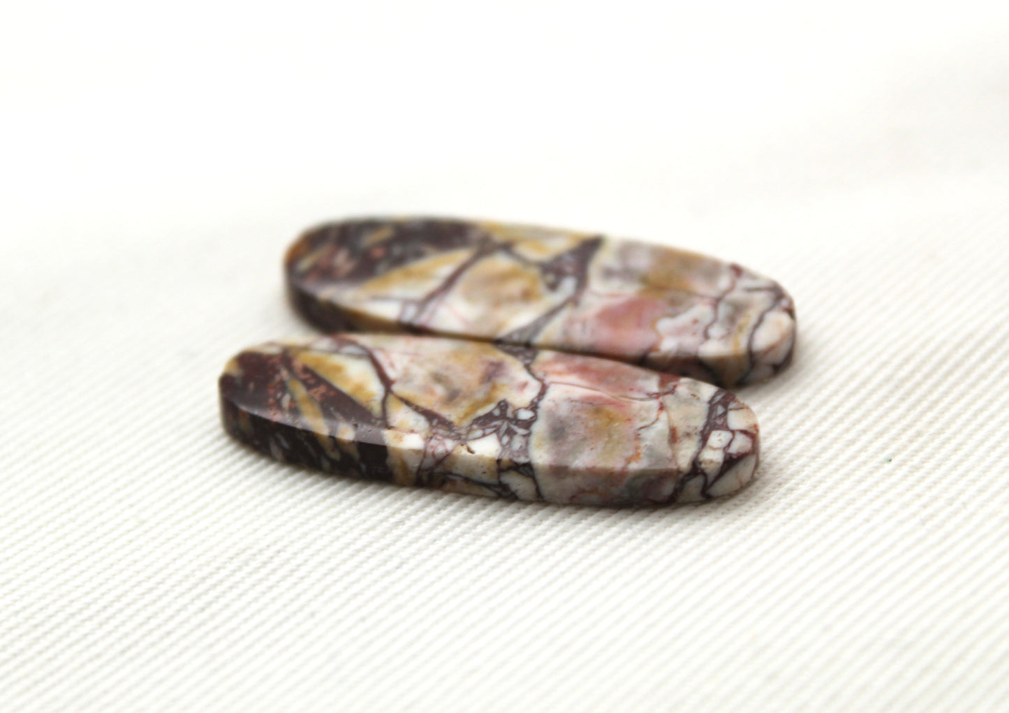 Pair Indonesian Picasso Jasper cabochon Gemstone white brown