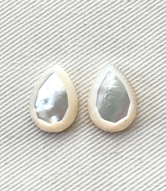 Two Mother of Pearl cabochons Gemstone Pear 10X14MM faceted