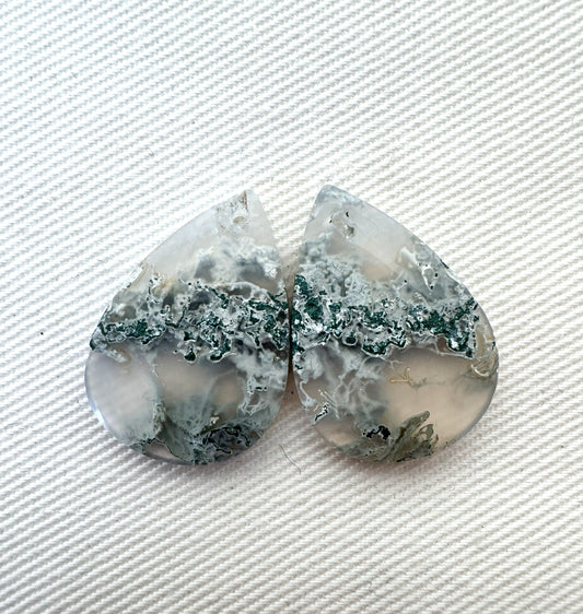 Pair of moss Agate Cabochons teardrop DRILLED