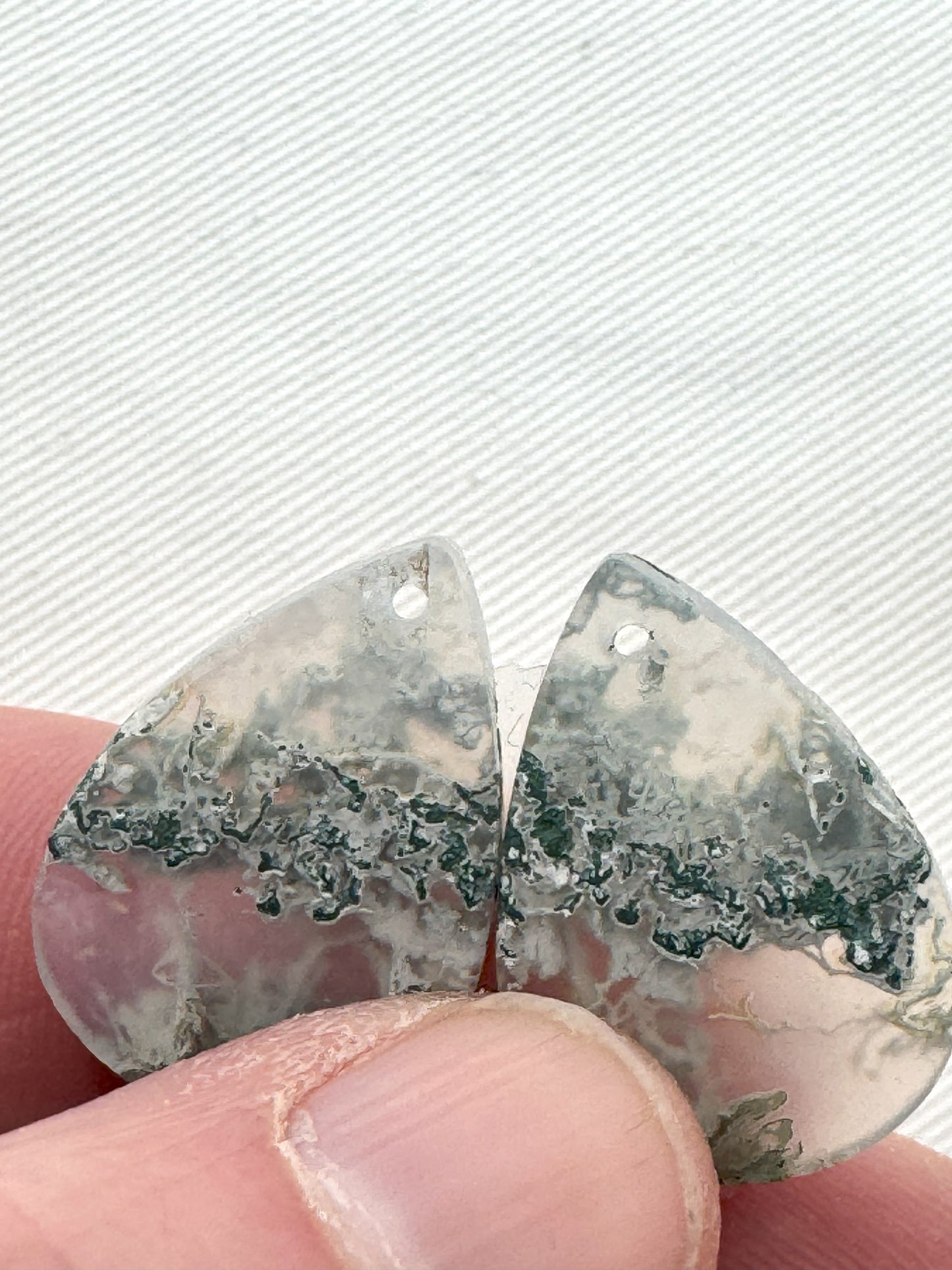 Pair of moss Agate Cabochons teardrop DRILLED