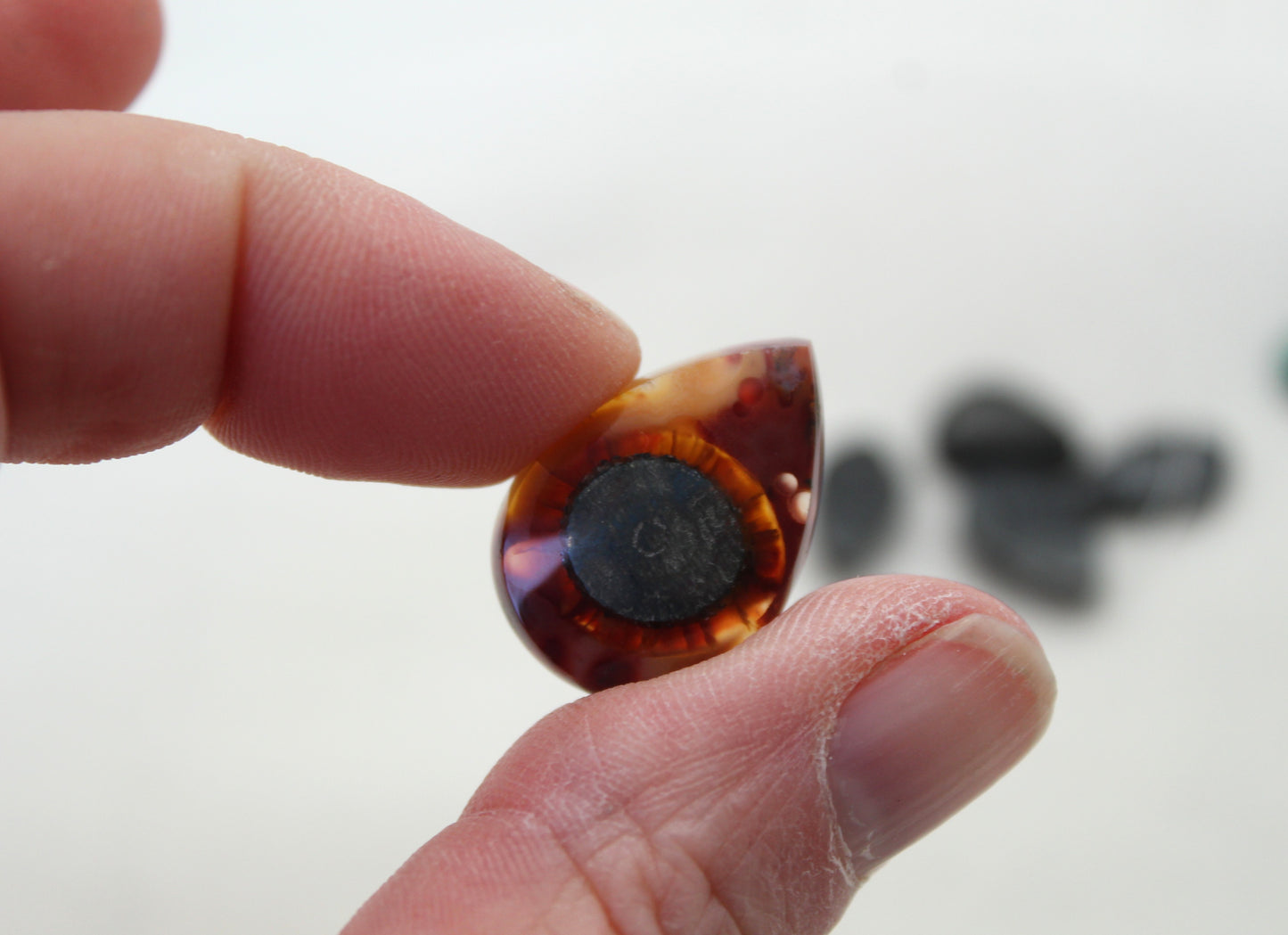 NICE Marcasite in Agate Cabochon Gemstone orange Teardrop